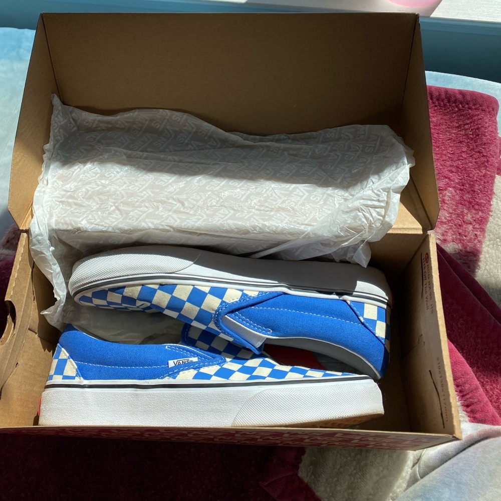 Vans Classic Slip-On Blue/Cream Checkerboard Size Womens 8